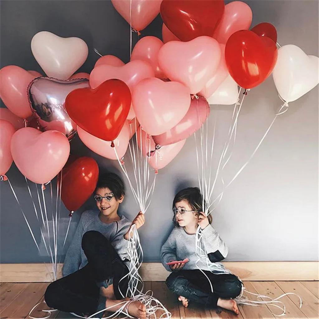20Pcs Heart Shaped Balloons Red Pink Black Latex Balloon for DIY Valentine's Day Engagement Wedding Party Anniversary Decoration