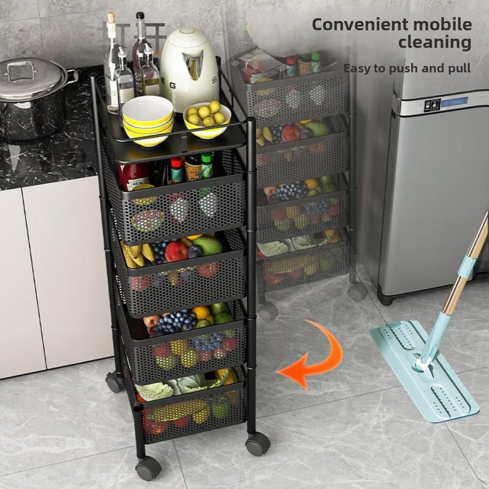 Multi-layer Kitchen Shelves Large Capacity Rotatable Shelf Durable Storage Trolley Living Room