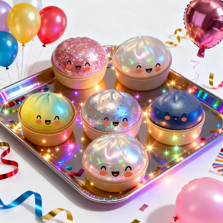 Palline Antistress Glitterate a Forma di Raviolo 2026 Giocattolo Fidget Virale Colorato Simil Panino al Vapore Giocattolo Decompressione per Ansia