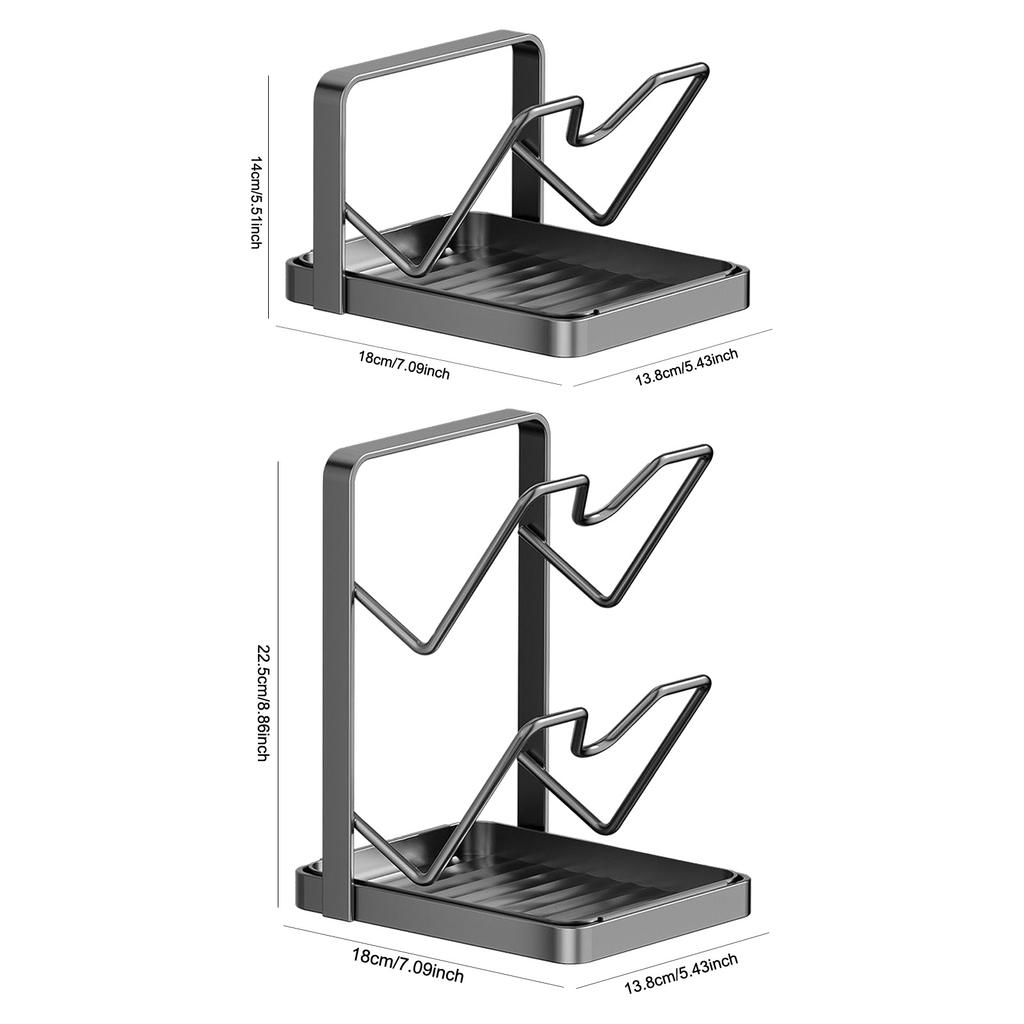 Multifunctional Kitchen Pot Lid Storage Rack While Cooking Utensils Pan Pot Cover Lid Rack Shelf with Drip Tray for Counter