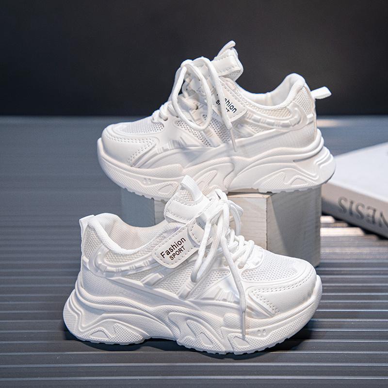 Spring New Fashionable Comfortable Cute Casual Girls White Shoes Running Mesh Wear-Resistant Breathable Sports Child Shoes