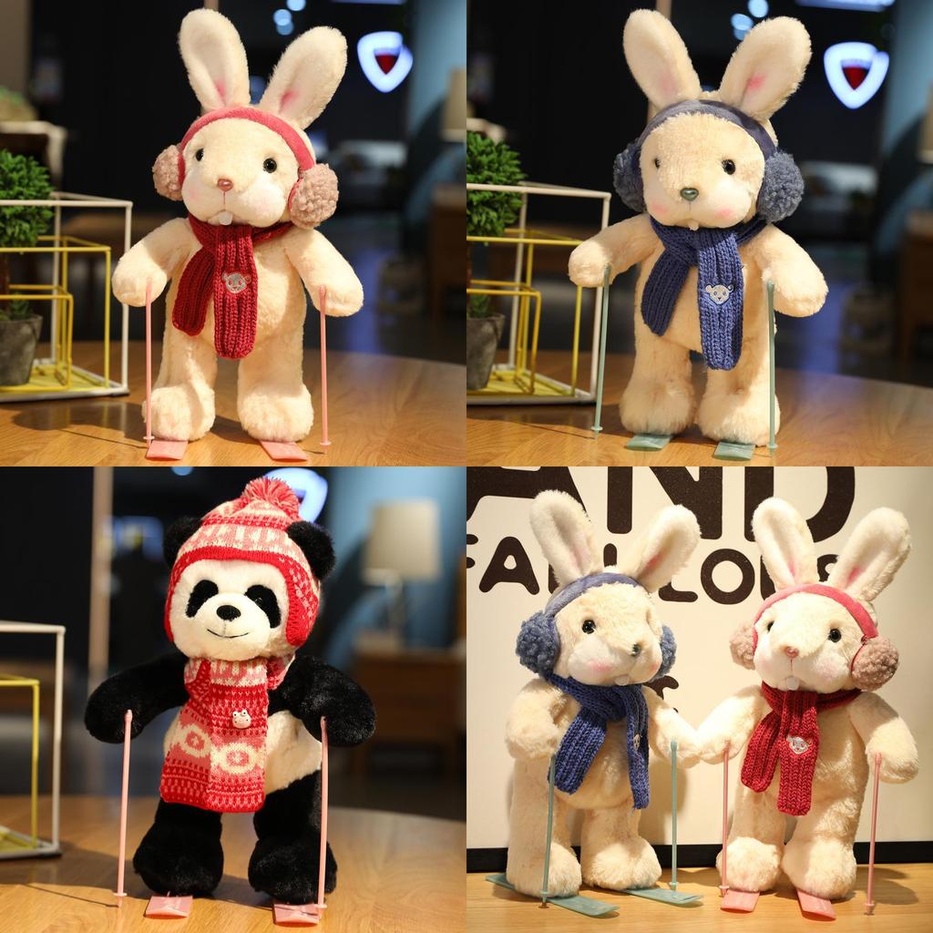 Cuter Rabbit And Panda Plush Toys With Ski Design For Kids And Gift Giving