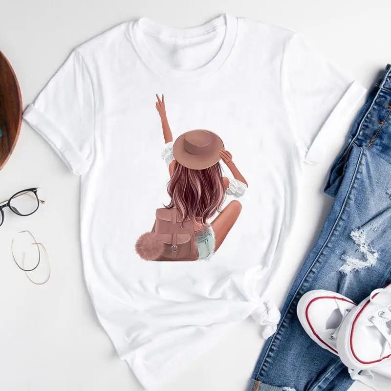 T-shirt Estiva alla Moda con Stampa di Ragazza del Caffè Cartone Animato, Top Casual da Donna, Magliette Grafiche Vintage, Maglietta Pro Choice