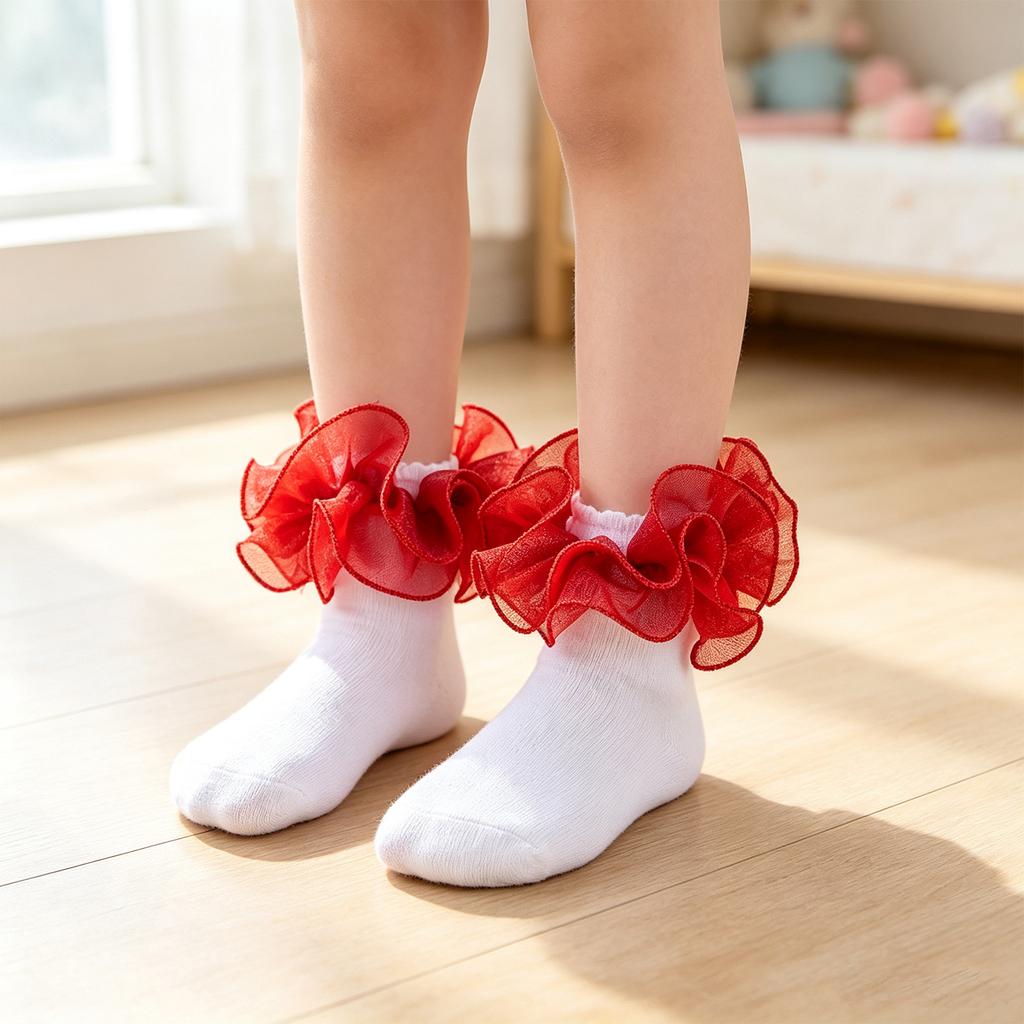 Girls' Breathable Dance Socks with Lace Trim Princess for and Performance