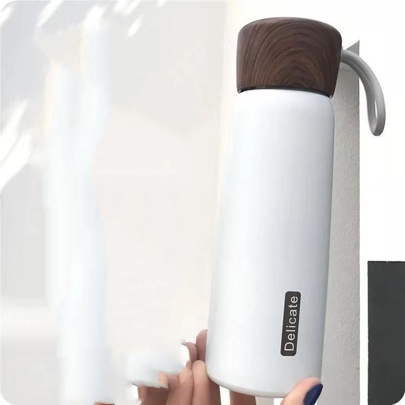 1 Pcs New 500ml Wooden Lid Stainless Steel Water Bottle Vacuum Flask Vacuum Sport Water Bottles For Outdoors Student