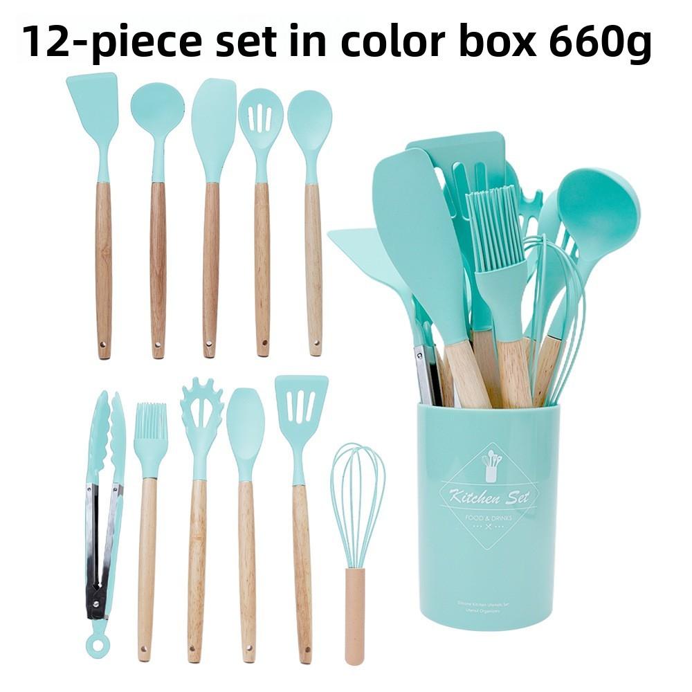 Silicone Kitchen Utensil Set With Wooden Handles For Cooking Nonstick Heatresistant For Home Use