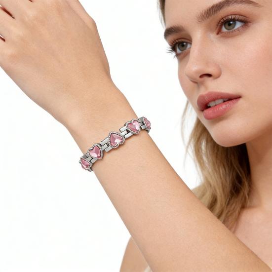 Bracelet Sparkling Cubic Zirconia Heart Shape Women Bracelet Lightweight Magnetic Therapy Bracelet with Secure Clasp