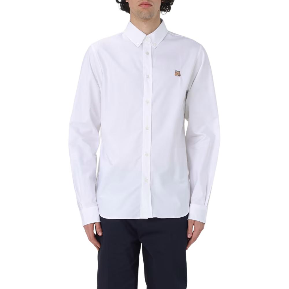 Maison Kitsune Animal Embroidered Polo Long Sleeve Shirt Men shirts White MM00413WC2010-P100