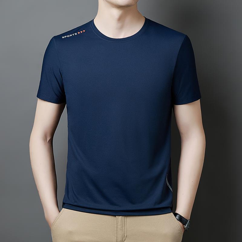 Breathable Ice Silk T-shirt Men's Summer Quick-drying Short-sleeved Men's Round Neck Loose High-elastic Quick-drying T-shirt