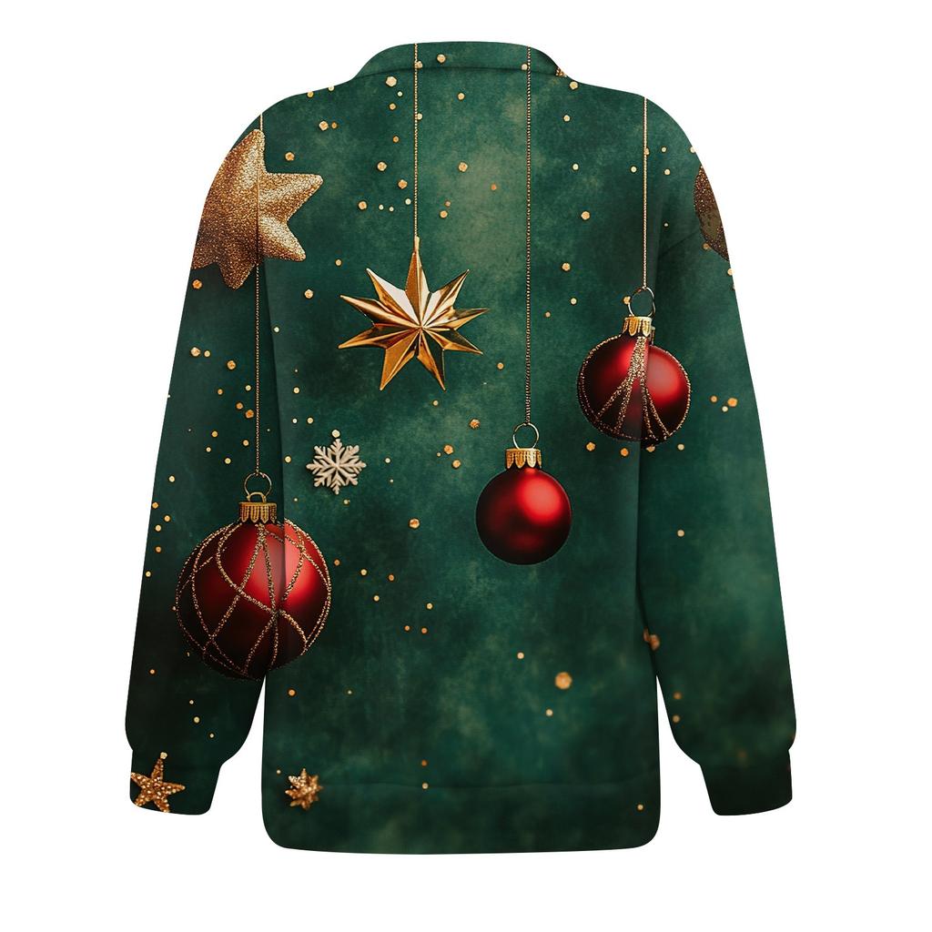 Women's Casual Fashion Long Sleeve  Print Oversize Zip Sweatshirt Top