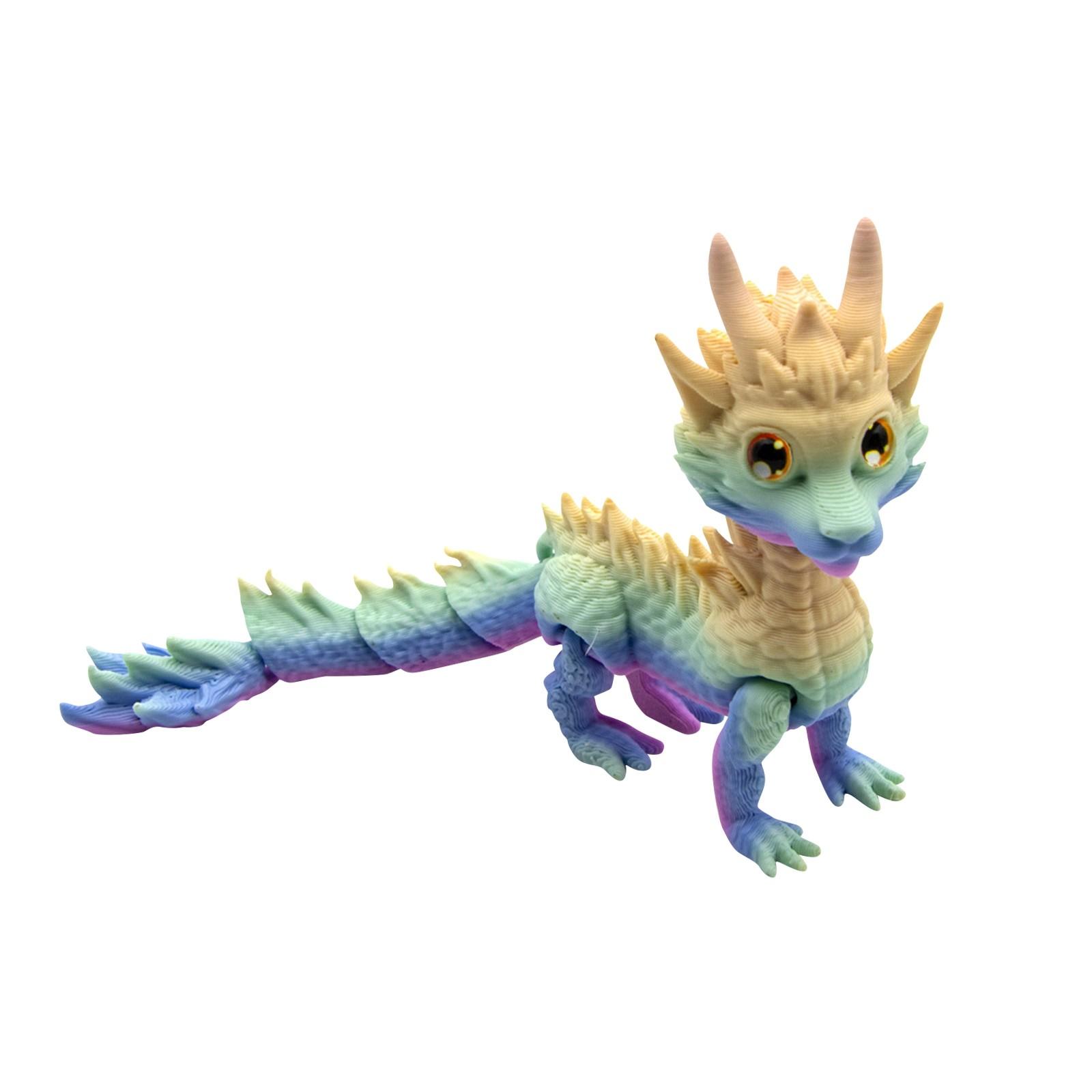 

3D-печатный игрушечный дракон с длинной шерстью, разноцветный градиентный орнамент One Size