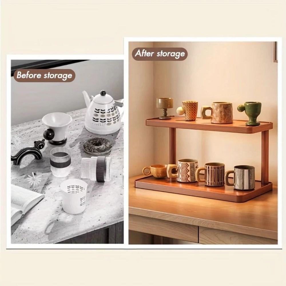 Freestanding Wooden Storage Rack Easy Access Tabletop Cup Holder  Tea Room