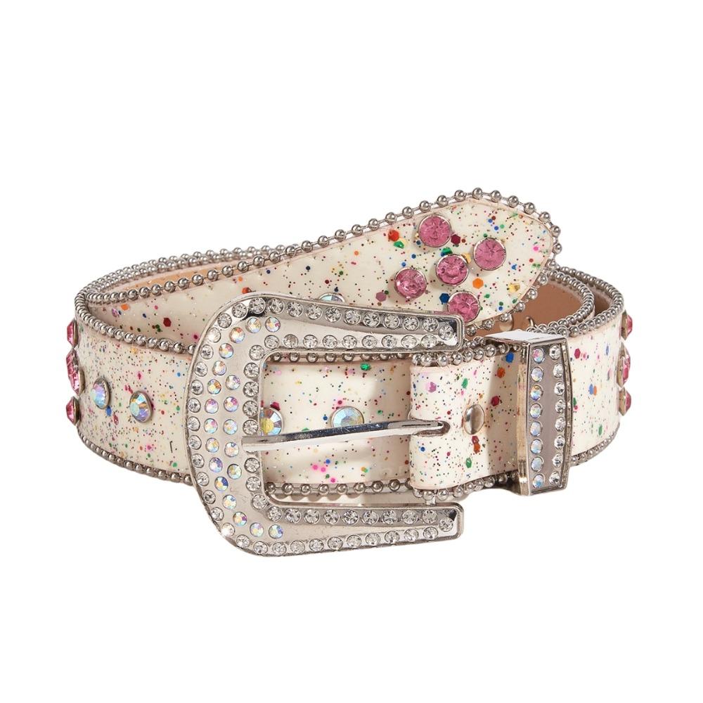 Shiny Retro Y2k Belt Gradient Pink Jeans Waistband Adjustable Rhinestone Waistband  Lady