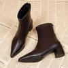Fashion Retro Thick Heels Women Slim Ankle Autumn Winter Pointed Toe Stripper Party Short Booties De Mujer