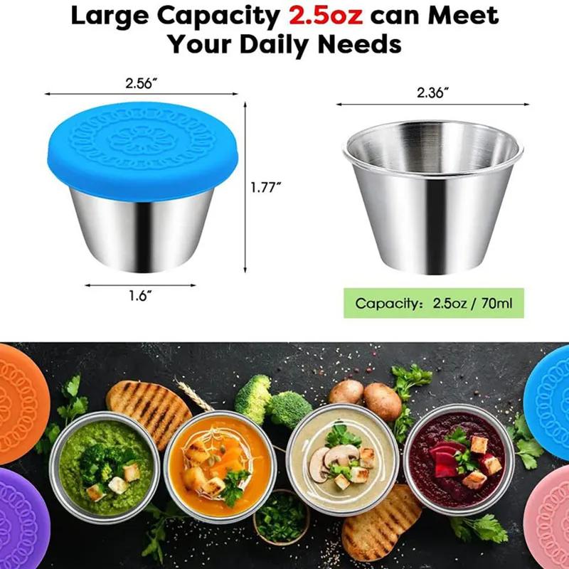2.5Oz Condiment Containers with Lids, Stainless Steel Salad Sauce Dressing Container Cup - Kitchen Tools
