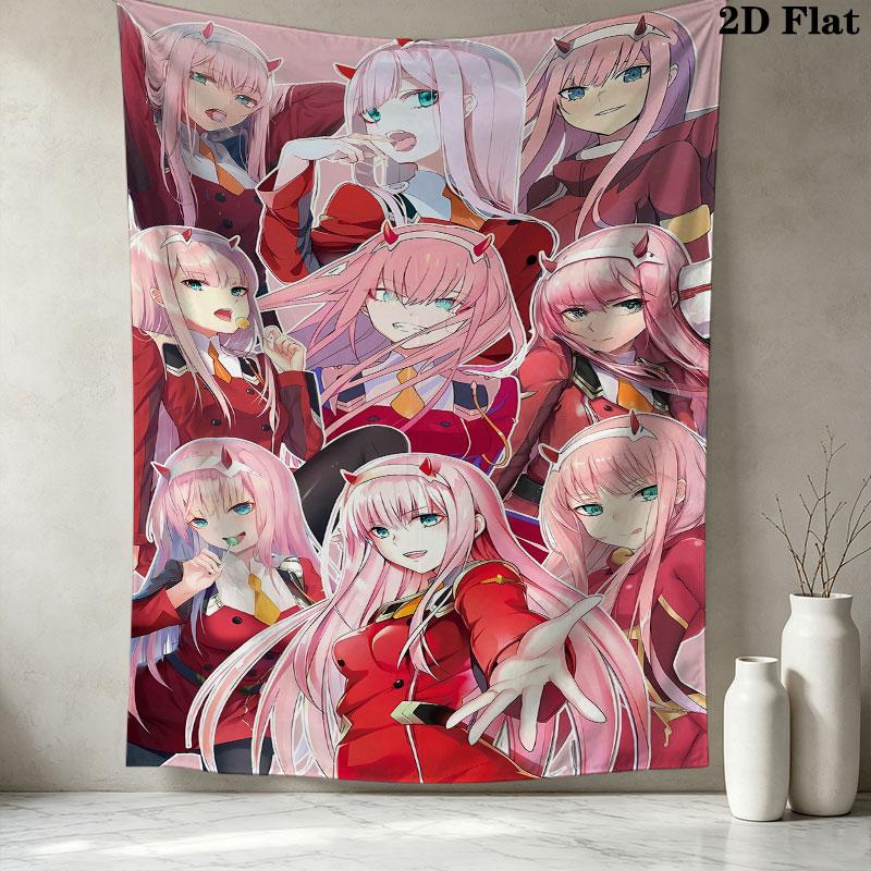 Franxx Zero Two Wall Tapestry Aesthetic Wall Hanging Printed Fabric Blanket Decorative Tapestries For Bedroom Living Room Home Decor
