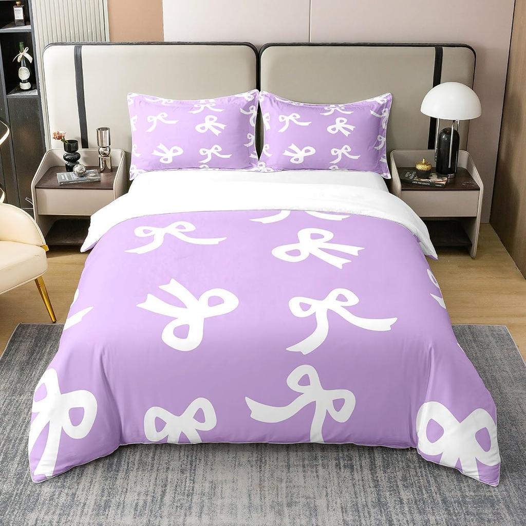 Pink Bowknot Duvet Cover Twin Queen Dreamy Princess Style Comforter Cover Microfiber Bow Tie Butterfly Knot Kawaii Bedding Set