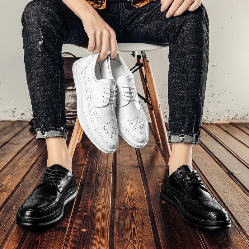 Summer Men's Leather Men Shoes White Lace Up Solid Simple Dress Business Casual Party Wedding Flat Shoes for Man