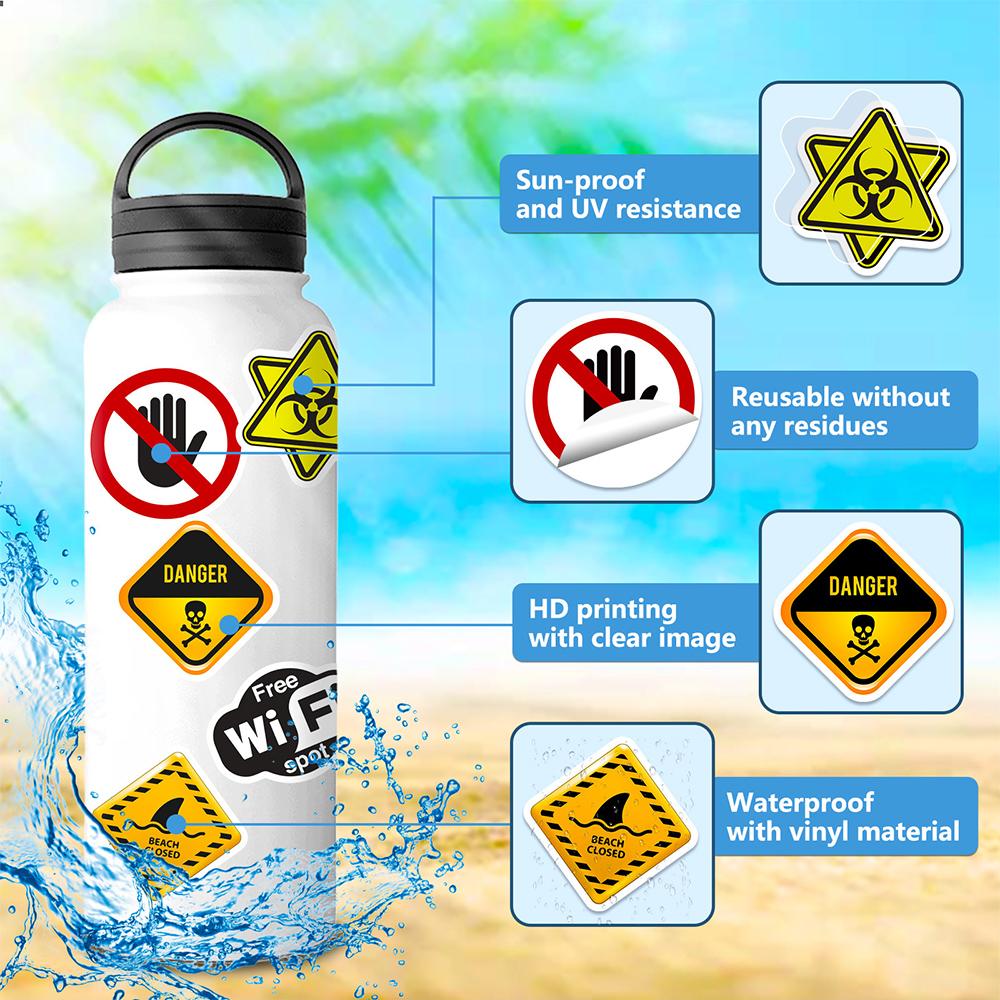 10/30/50pcs Warning Danger Signs Stickers Cool Safety Symbol Decals Graffiti DIY Motorcycle Scooter Helmet Waterproof Sticker