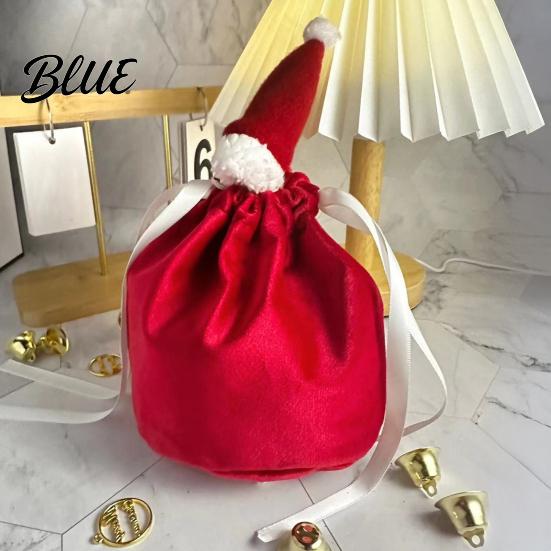 Holiday Candy Packaging Bags Christmas Drawstring Gift with Santa Hat, Reusable Velvet Xmas Goodie Sacks, Festive Eve Treat Pouches Apple Pouch