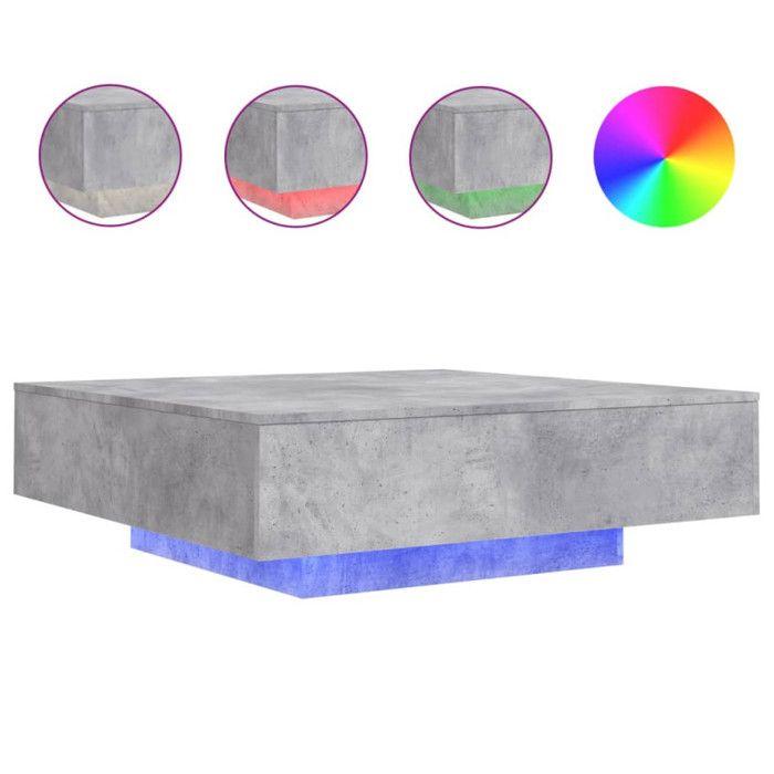 VidaXL Table Basse avec Lumières LED, Table d'Appoint, Bout de Canapé, Meuble de Salon Salle de Séjour, Moderne, Gris Béton 836605