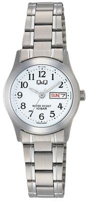Citizen Analog Datum Wochentag Metall Weiß Q&Q Damenuhr, Wasserdicht, Zifferblatt, Zifferblatt, Armband, W473-204,
