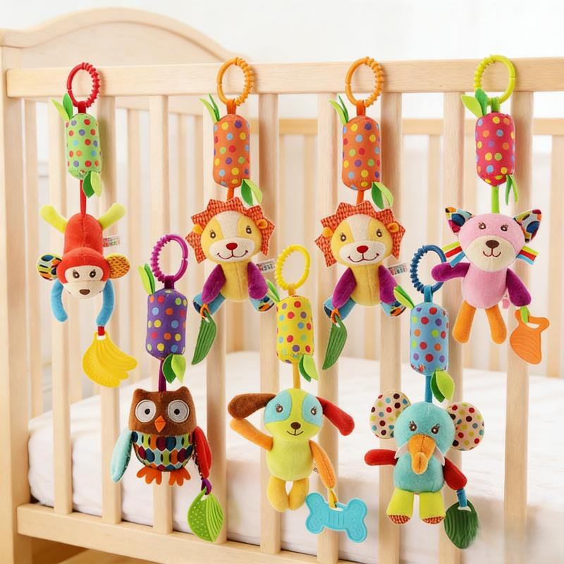 Baby Hanging Rattle Toys Cute Teether Toy Soft Stuffed Hand Grip Baby Toys Shaker Crinkle Squeaky Sensory Toys For Born Gift