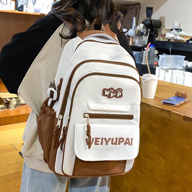 Schoolbag Korean version of student trend letter contrasting color casual large-capacity backpack junior high school student Mori simple and versatile