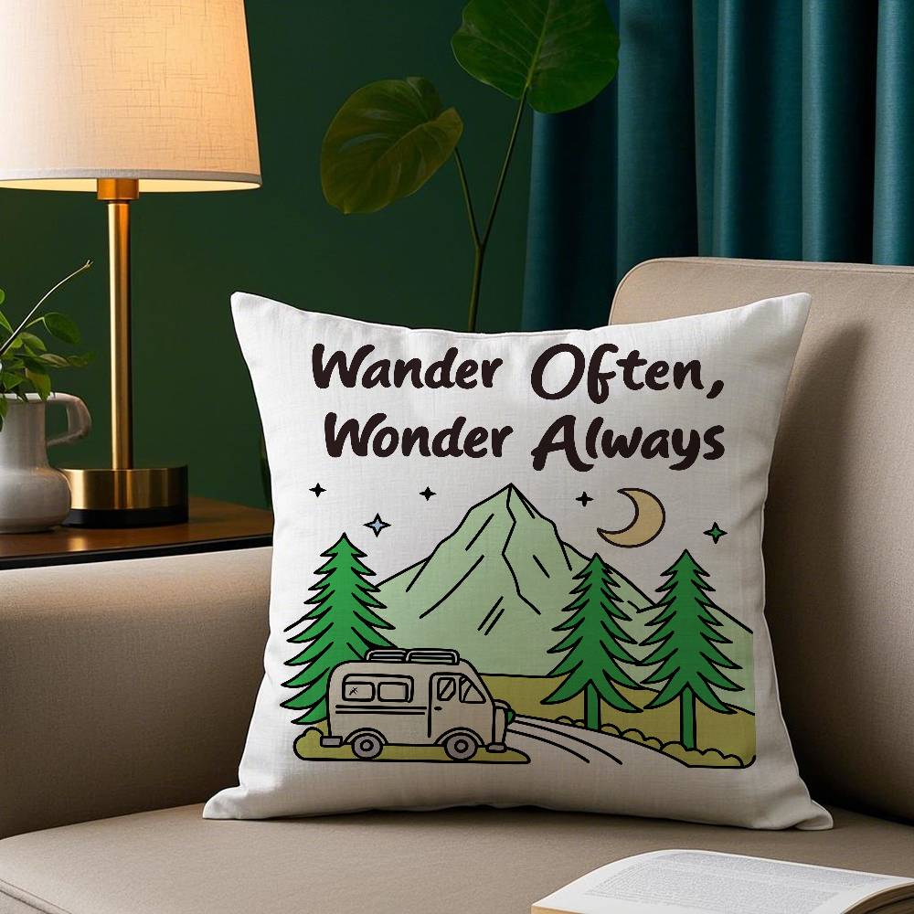 Happy Camper Pillow Case Short Plush Print Cushion Cover Square Throw Pillow Covers Sofa Home Decor