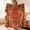Blanket Single Sided Printed Blanket 127 0x101 6cm Orange Heritage Oriental Traditional Boho Moroccan Fabric Style Super Soft Cozy