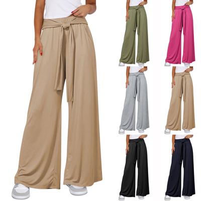 Kadın Bağcıklı Geniş Paça Pantolon Günlük Pantolon Cepli Düz Renk Pantolon