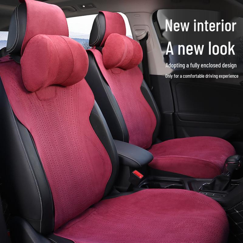 Breathable Suede Car Seat Cushion - Universal Fit, All-Season, Perforated Design