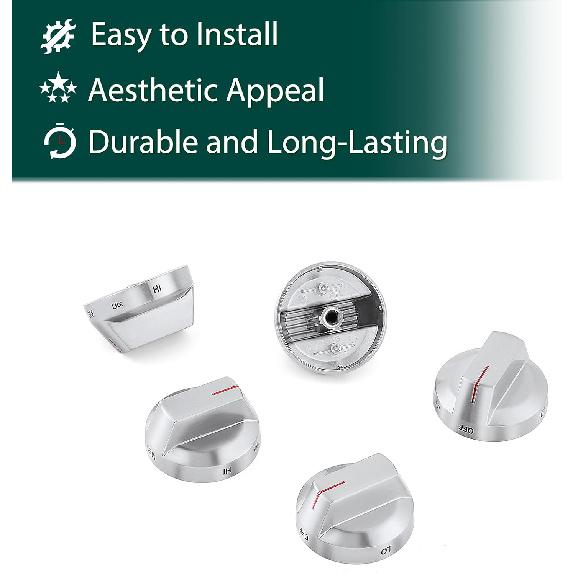 DG94-04167 Stove Knobs Replacement Parts for Samsung Gas Range Knobs Stainless Steel NX60T8111SS NX60A6511SS/AA NE63A6511SS/AA Oven Dial Knobs