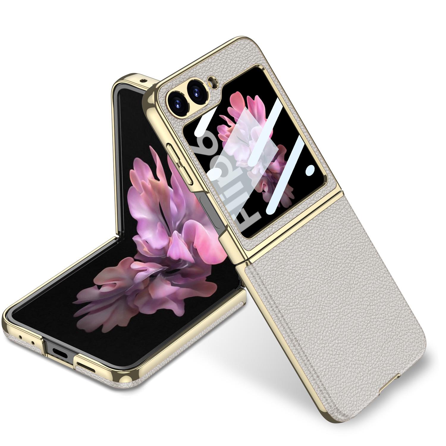 

Чехол для мобильного телефона Samsung Zflip6, узор из кожи личи, складной флип-6, индивидуальный гальванизированный чехол с изогнутой поверхностью из гладкой кожи, защитный чехол SM-Flip6