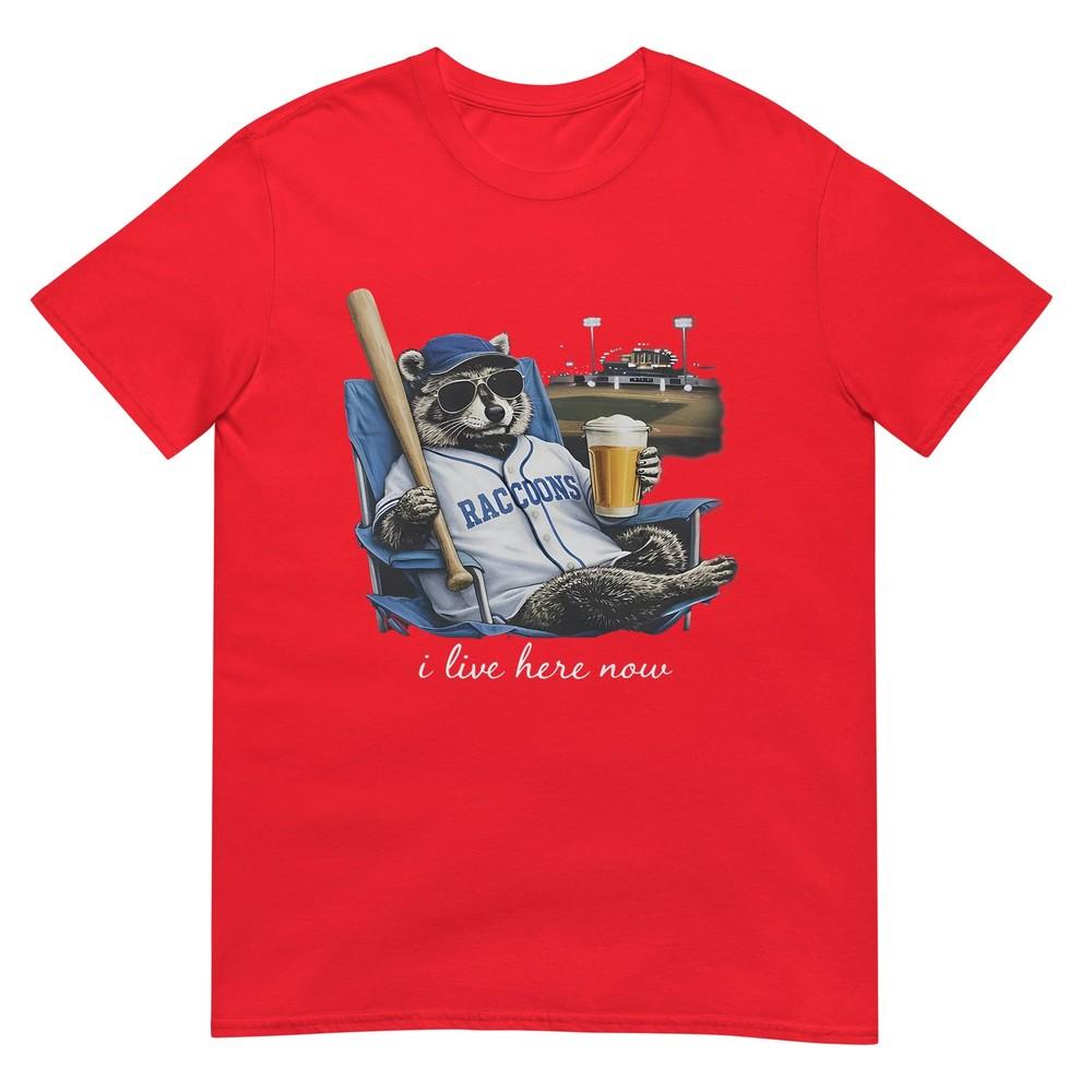 Funny Raccoon Beer Ballfield Baseball Field I Live Here Now Tshirt S