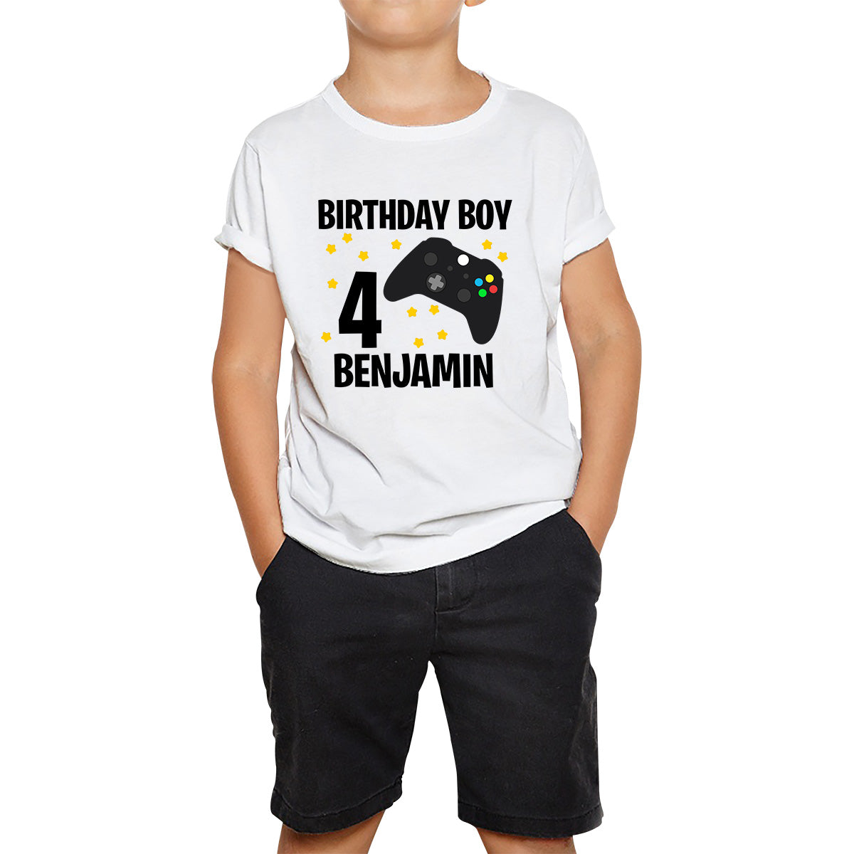 Personalised Gamer Birthday Boy Your Custom Name And Birthday Year Funny Gamer Boy Controller Gaming Kids T Shirt 110