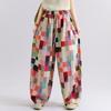 DIMANAF 2026 Autumn New Plus Size Women Long Pants Print Floral Cotton Linen Vintage Loose Elastic Waist Casual Lady Bottoms