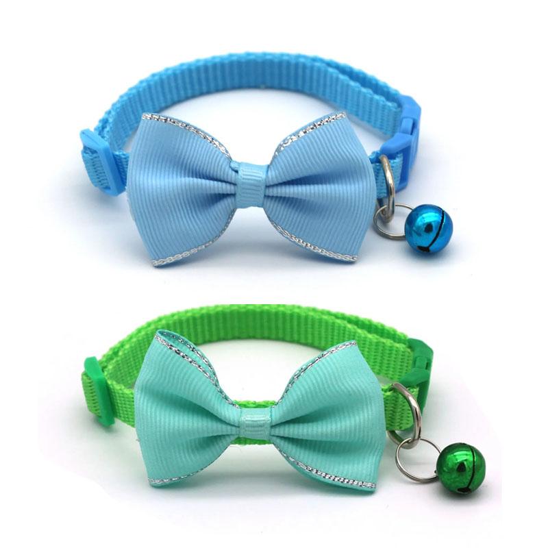 Cat Collar Solid Color Bowknot Puppy Chihuahua Collars with Bell Adjustable Safety Buckle Cats Bow Tie Pets Accessories