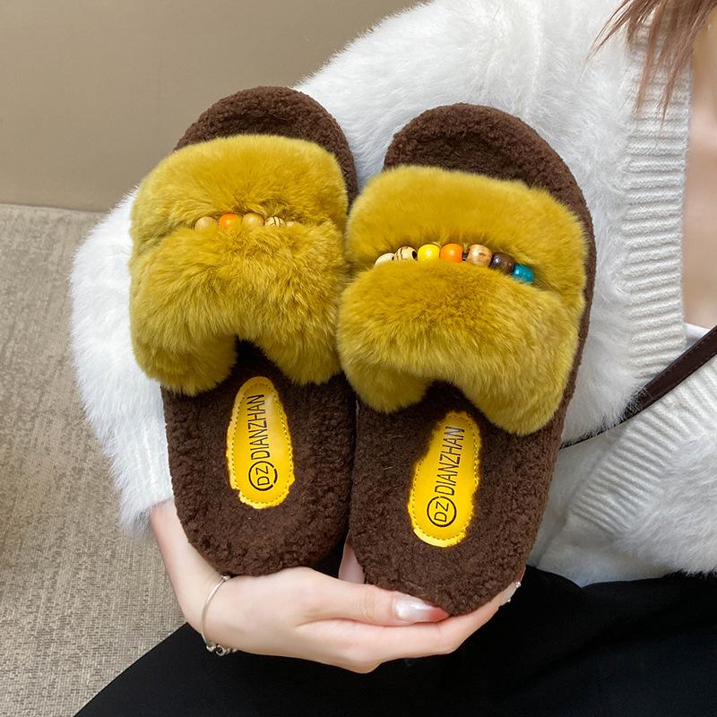 2026 New Autumn Style Height Increasing Thick Soled Hairy Women's Cotton Slippers for External Wear