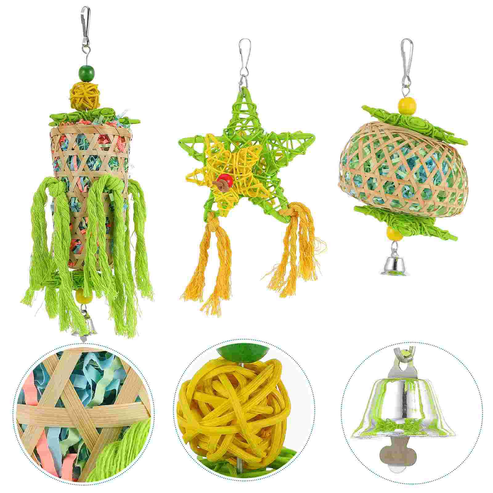 3 Pcs Parrot Toy Pet Chew Toys Chewing Cage Bird Accessories Supplies Paper Hanging