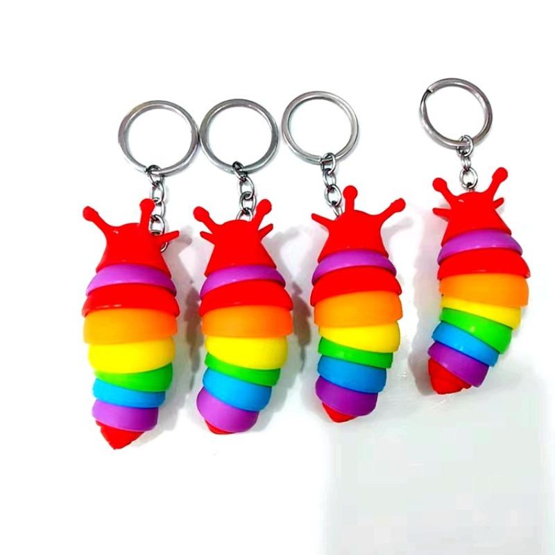 Creative Rainbow Fidgeting Slug Keychain Cute Tactile Plaything For Kids Adults Car Backpack Pendant Gift Home Decor Key Accessory