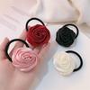 Hair Tie French Style Glossy Satin Rose Flower Decor Handcrafted 3D Petal Design Hair Rope Soft Smooth Fabric Hair Accessory