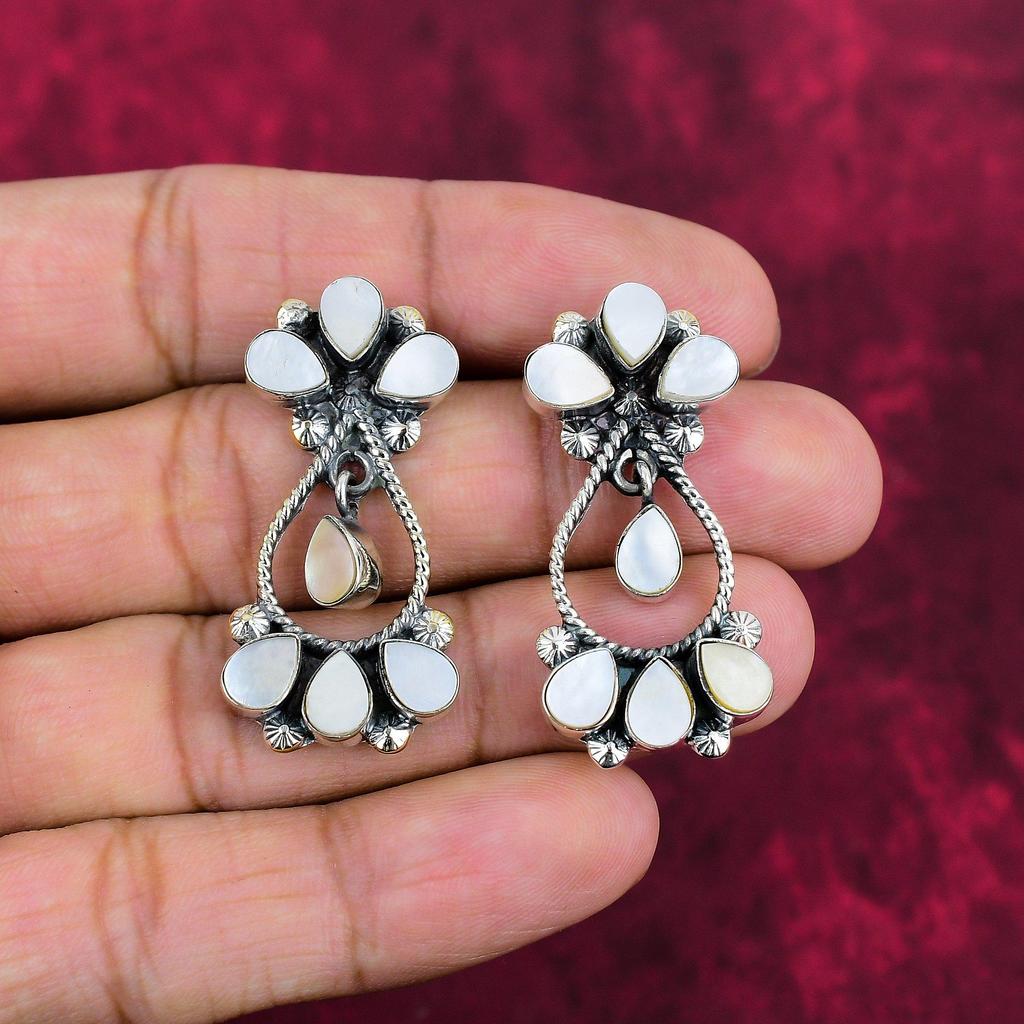 Perlmutt Ohrringe, 925 Sterling Silber Ohrringe, handgefertigter Edelsteinschmuck, Geschenke für die Frau, brandneue Ohrringe