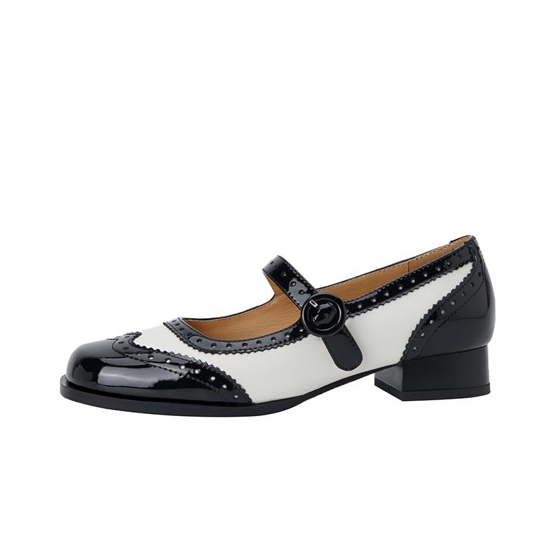 2024 Spring/Autumn Shoes Women Round Toe Chunky Heel Mary Janes Mixed Color Women Pumps Patent Leather Shoes Classics High Heels