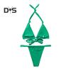 2Pcs/Set Women Bikini Set Halter Padded Wireless Bikini Bra High Waist Swimming Briefs Set Split Design Solid Color Swimsuit