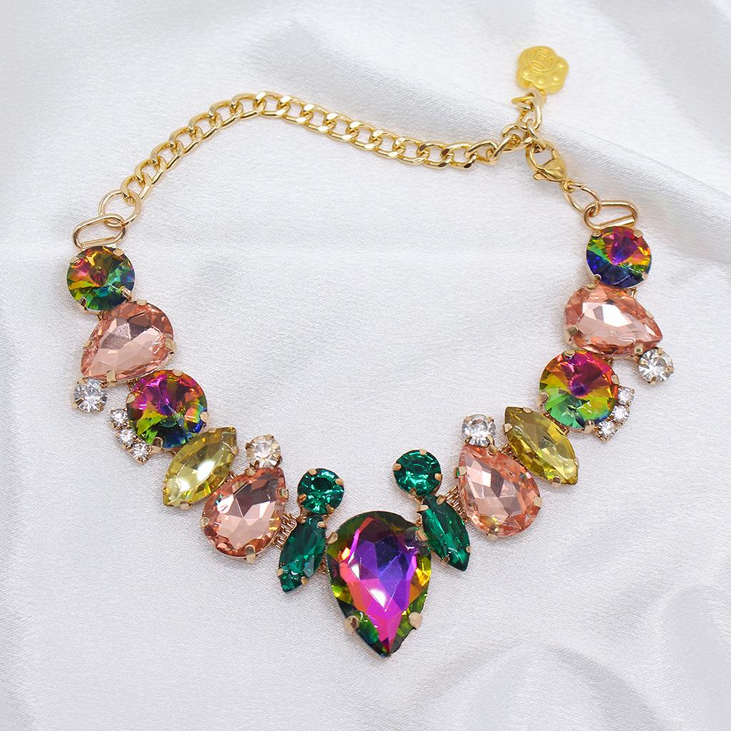 Collare per Cani Collana a Catena d'Oro Acciaio Inossidabile Regolabile Collare con Diamanti Colorati per Cani Piccoli Medi Cucciolo