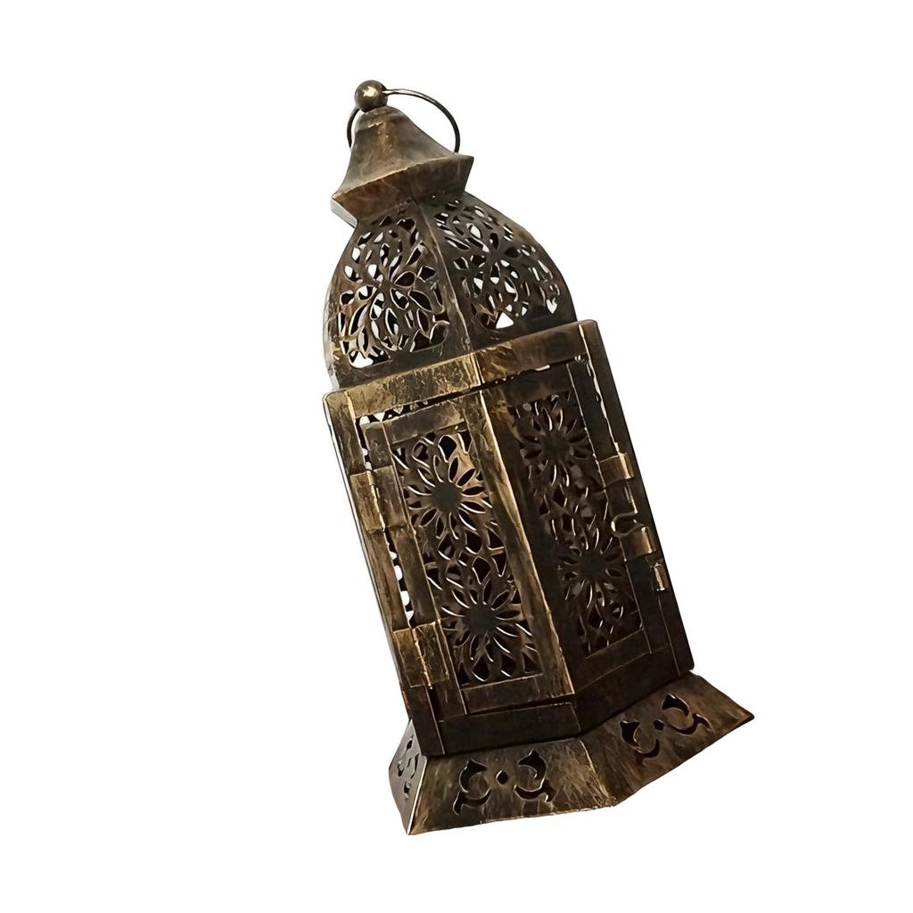 Middle Eastern Iron Candle Stand Removable Door Feature for Quick Candle Change Desk Display Ornament