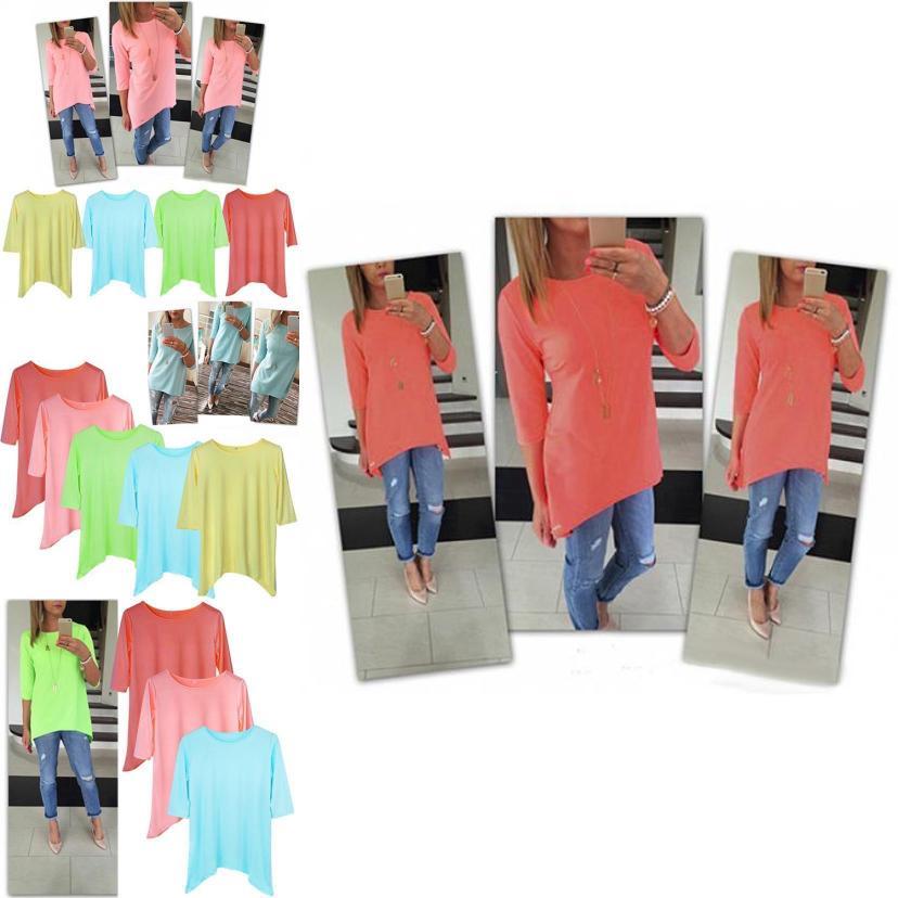 Elegant Women's Fashion Loose Medium Sleeve T-shirt Spring Blouse Casual Cotton Shirt