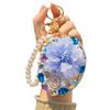 Rhinestone Bling Pocket Mirror Keychain Double-sided Round Folding Makeup Mirror Wristlet Bag Charm for Handbag Purse Travel Accessory