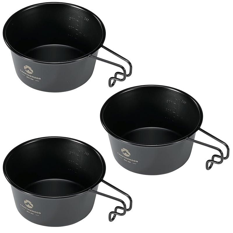 CAMPING MOON Camping Cups, Stainless Steel Sierra Cups, Black, Deep, 360ml, 3-Piece Set (BKS-360-3P)